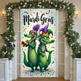 thumbnail image 3 of Green Crocodile Mardi Gras Banner Purple Feather Carnival Display Gold Crown Masquerade Mask Festive Backdrop for Mardi Gras Celebration Carnival Parade Festive Party, 3 of 9