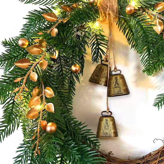 Xihbxyly Cencerros Vintage, Acabado de Latón Estilo Shabby, Decoración Rústica para Colgar, Campanas Doradas Festivas, Decoración de Pared para El Hogar, Decoración Navideña para La Puerta, Sonido Ún
