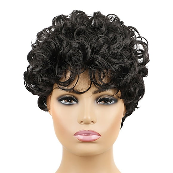 Riforla Short Hair Ladies Small Curly Wig Head Set Short African Female Curly Hair Head Wigs for Women A