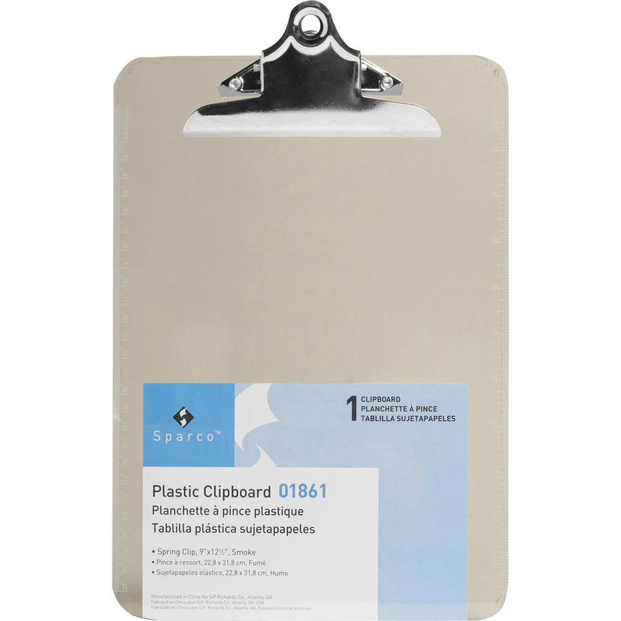 Business Source, BSN01861BX, Spring Clip Plastic Clipboard, 12 Box, Smoke