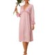 thumbnail image 2 of Pijamas de satén para mujer INSPIRE CHIC, con mangas largas, encaje en el escote en V, vestido largo casual, camisones de noche, ropa de casa, color rosa, 2 of 6