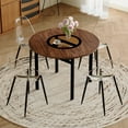 thumbnail image 4 of Hi loPres 42" Double-Layer Round Dining Table Set for 4, Walnut MDF & Tinted Tempered Glass Table with 4 Clear Acrylic Chairs, Space-Saving Kitchen Set, 4 of 11