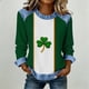 thumbnail image 2 of TaTaai Soft Comfy Womens Long Sleeve Shirt St Patrick Print Patchwork Round Neck Solid Color Casual Blouse Spring Daily Holiday Vacation Party Wear Gift, 2 of 5