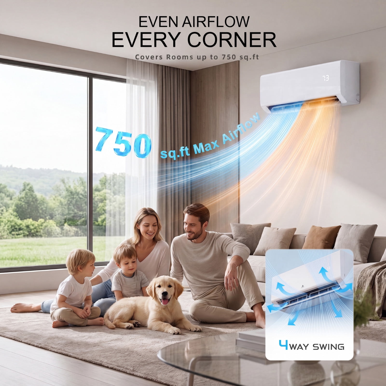 12000 BTU Mini Split Air Conditioner, WiFi Enabled 22 SEER2 208/230V Smart Inverter Ductless AC Heat Pump with Heating Function, Cool & Heat up to 750 Sq.Ft