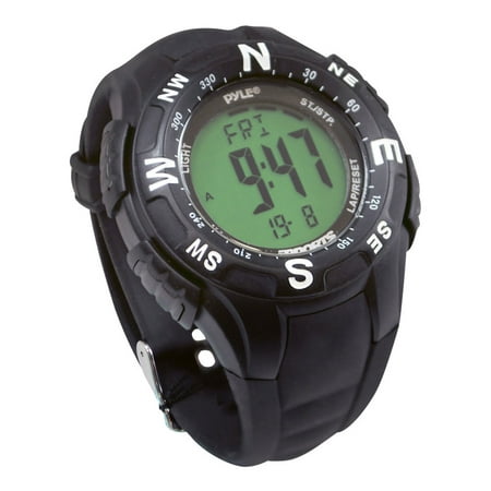 Pyle Track Watch w/ Compass, Chronograph, Pacer, Countdown Timer (Black Color)
