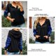 thumbnail image 5 of Sudadera con capucha Rejilla Manga larga Cuello en V Cordón Botón Bolsillo Casual Tops de moda para mujer Negro M, 5 of 6