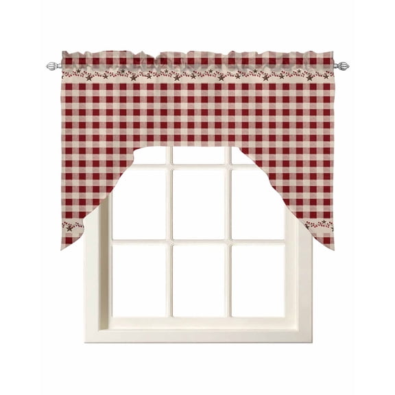 Country Star Plaid Swag Valances for Windows, Small Curtains Drapes, Retro Red American Farm Barn Berry Kitchen Window Curtains Over Sink Window Treatment Valance for Bedroom/Bathroom 56"x36"