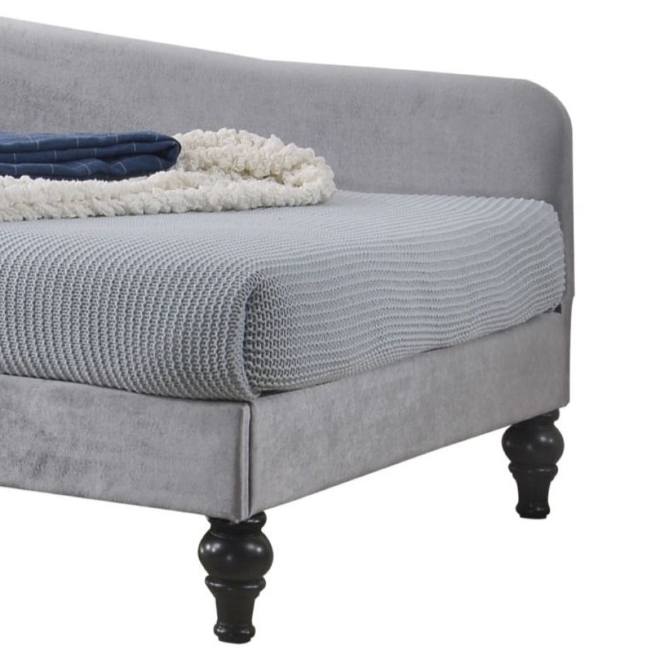 Home Design Enzo Luxurious Twin Daybed with Velvet Upholstery, Arched Back and Curved Armrests, Victorian-Style Legs, Foam-Filled Comfort, Gray