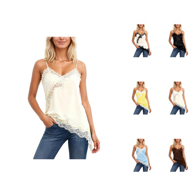 Débardeur en Dentelle pour Femmes 2026 Décontracté Patchwork Spaghetti Ourlet Asymétrique