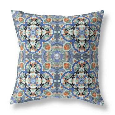 Amrita Sen Clover Leaf Floral Broadcloth Indoor Outdoor Zippered Pillow Blue Orange