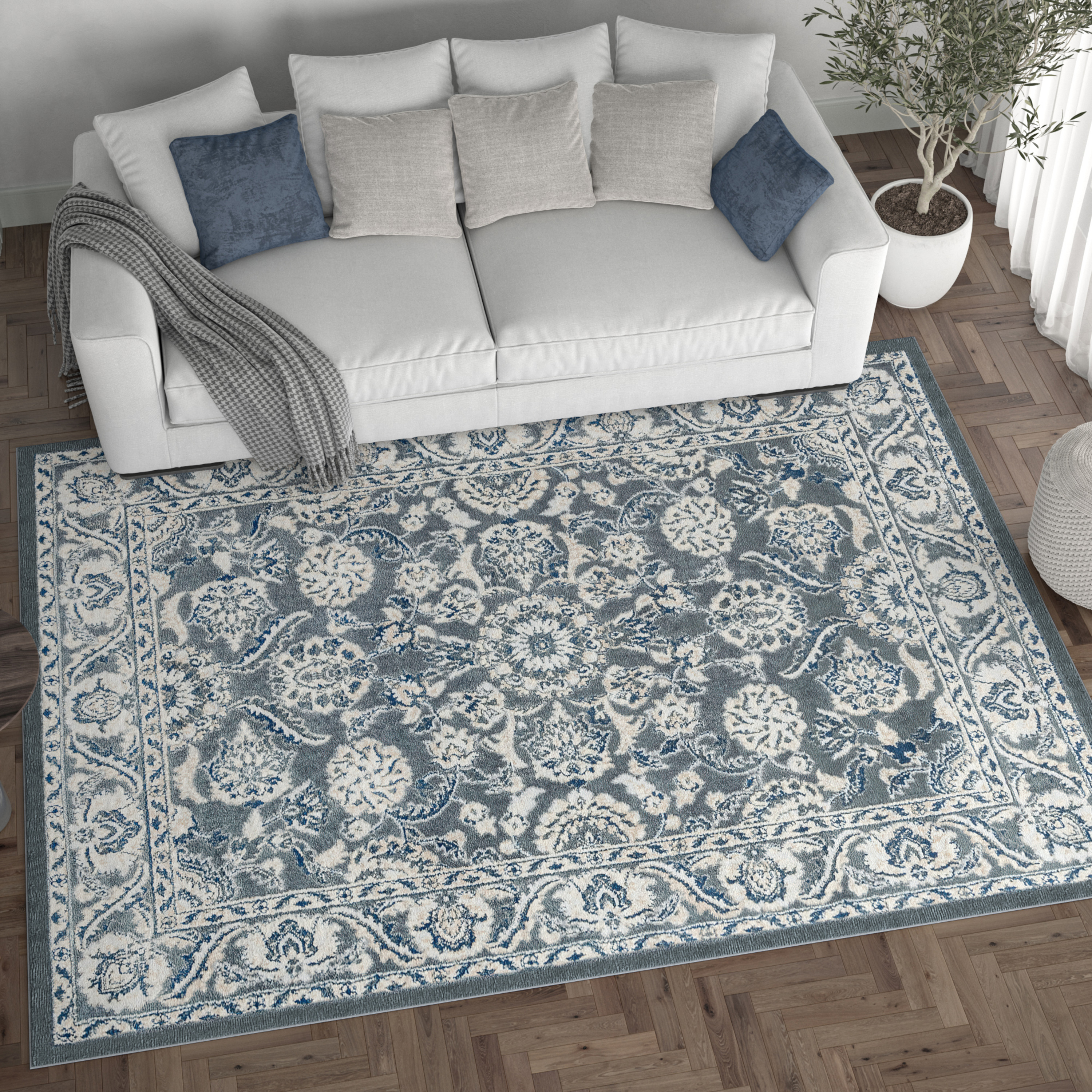 Madison Traditional 4' x 5' Gray Polypropylene Indoor Area Rug