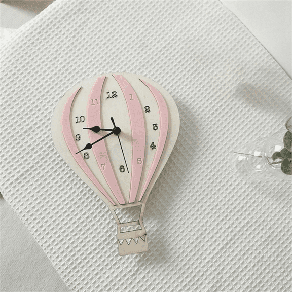 Hot Air Balloon Shaped Mute Wall Decorsative Clock Art Decors Wall Clock for Home Office (Without Battery),Pink