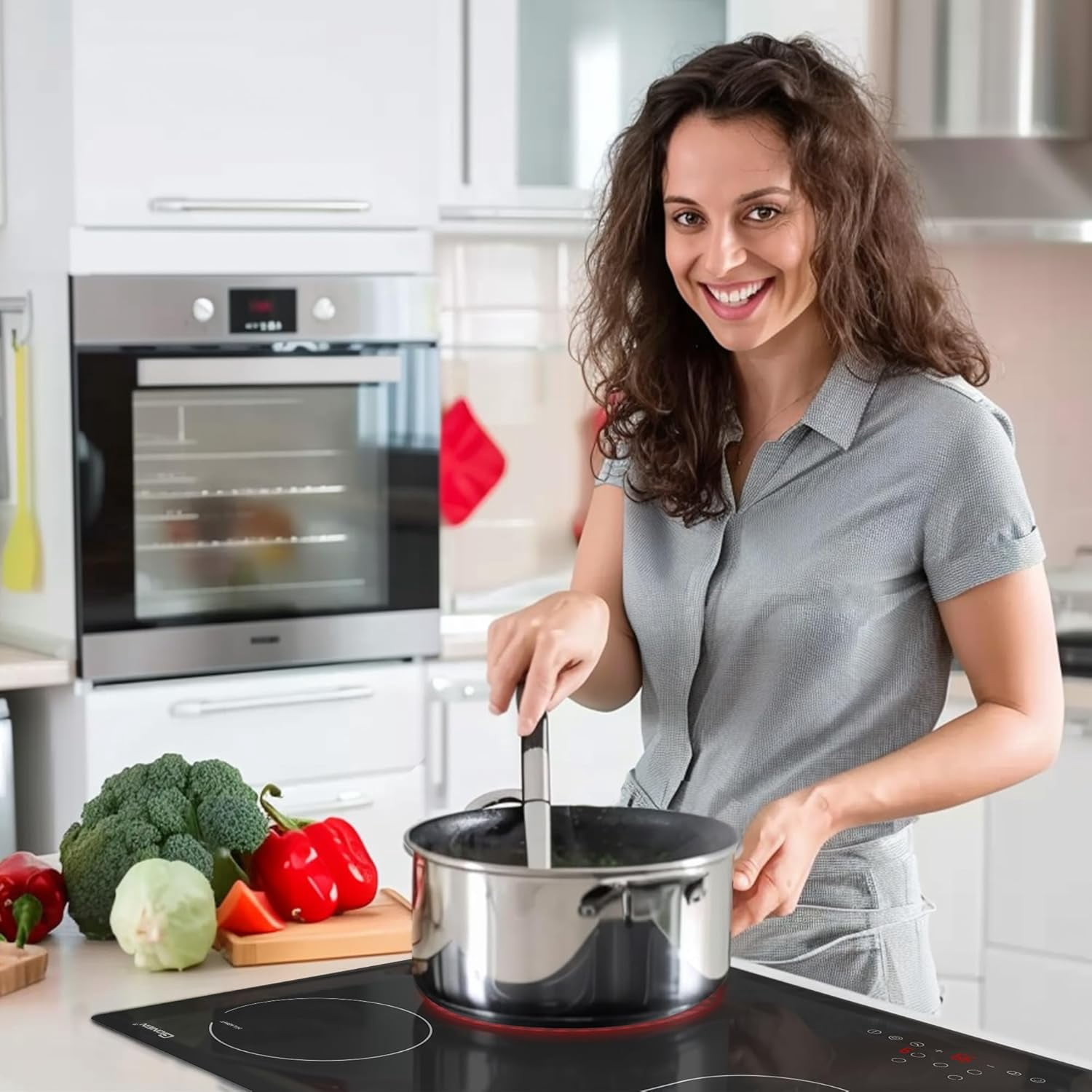 GIONIEN 36 Inch Electric Cooktop, 8400W Built-in Ceramic Stove with 5 Burners & Double Ring Zones, 220~240V Hardwired Drop-in Electric Stove Top, Touch Control, 9 Power Levels, Timer, Child Lock