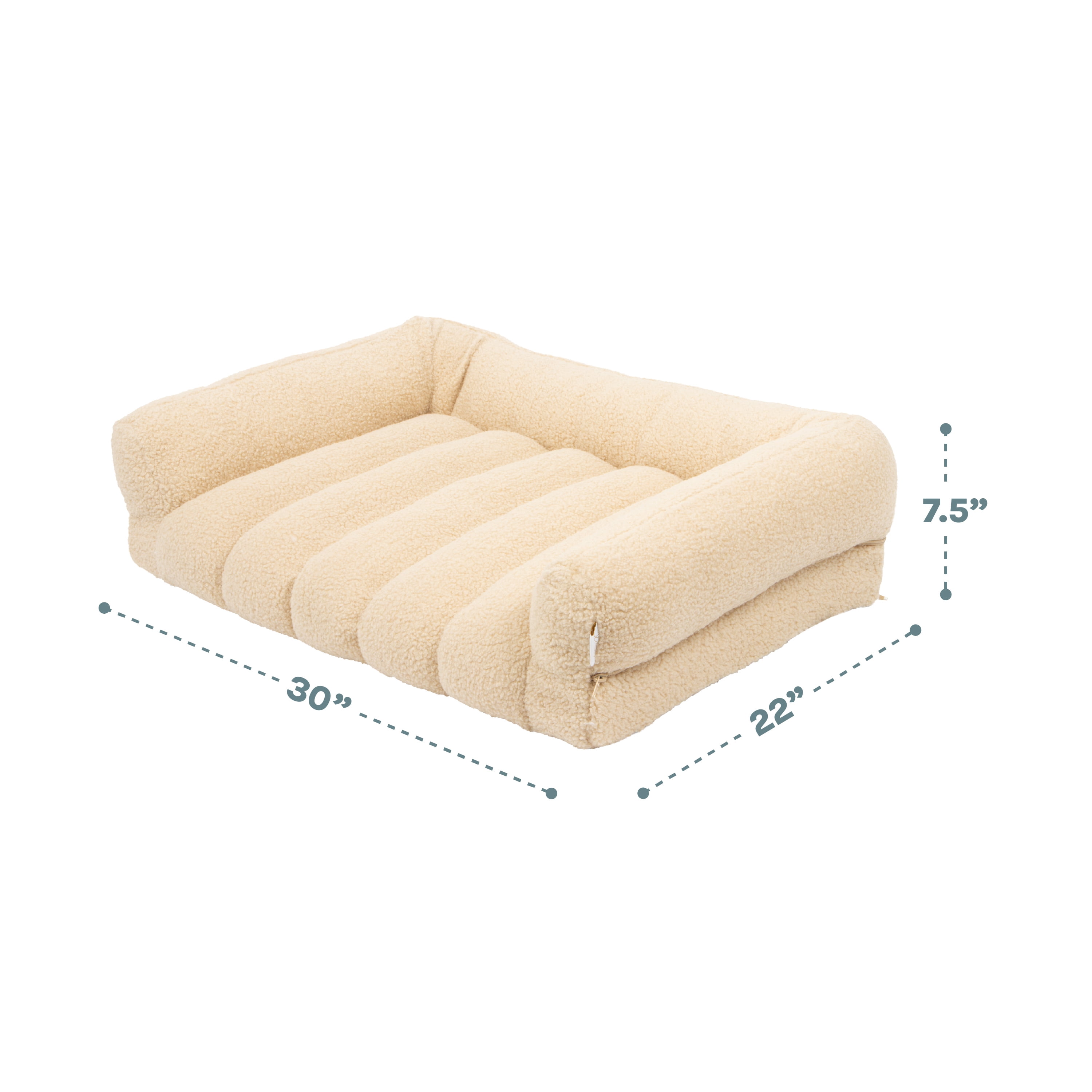 SportPet Designs Quilted Sherpa Sofa-Style Pet Bed Lounger, Tan, Medium, 30 in x 22 in x 7.5 in