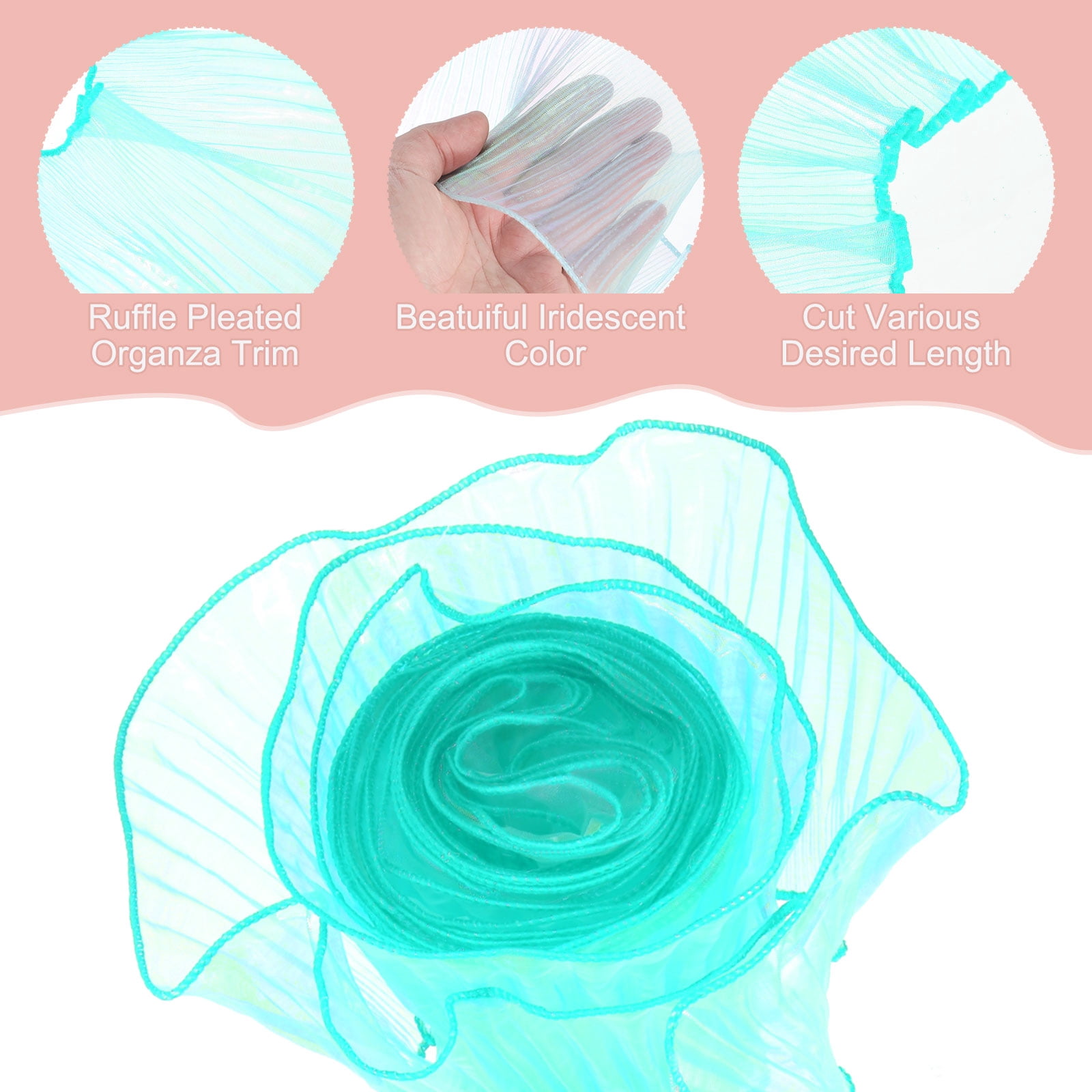 5.5" x 11 Yards Ruffle Pleated Organza Trim Iridescent Pleated Lace Trim Ribbon for DIY Craft Dress Clothing Wedding Gift Home Decoration, Light Blue