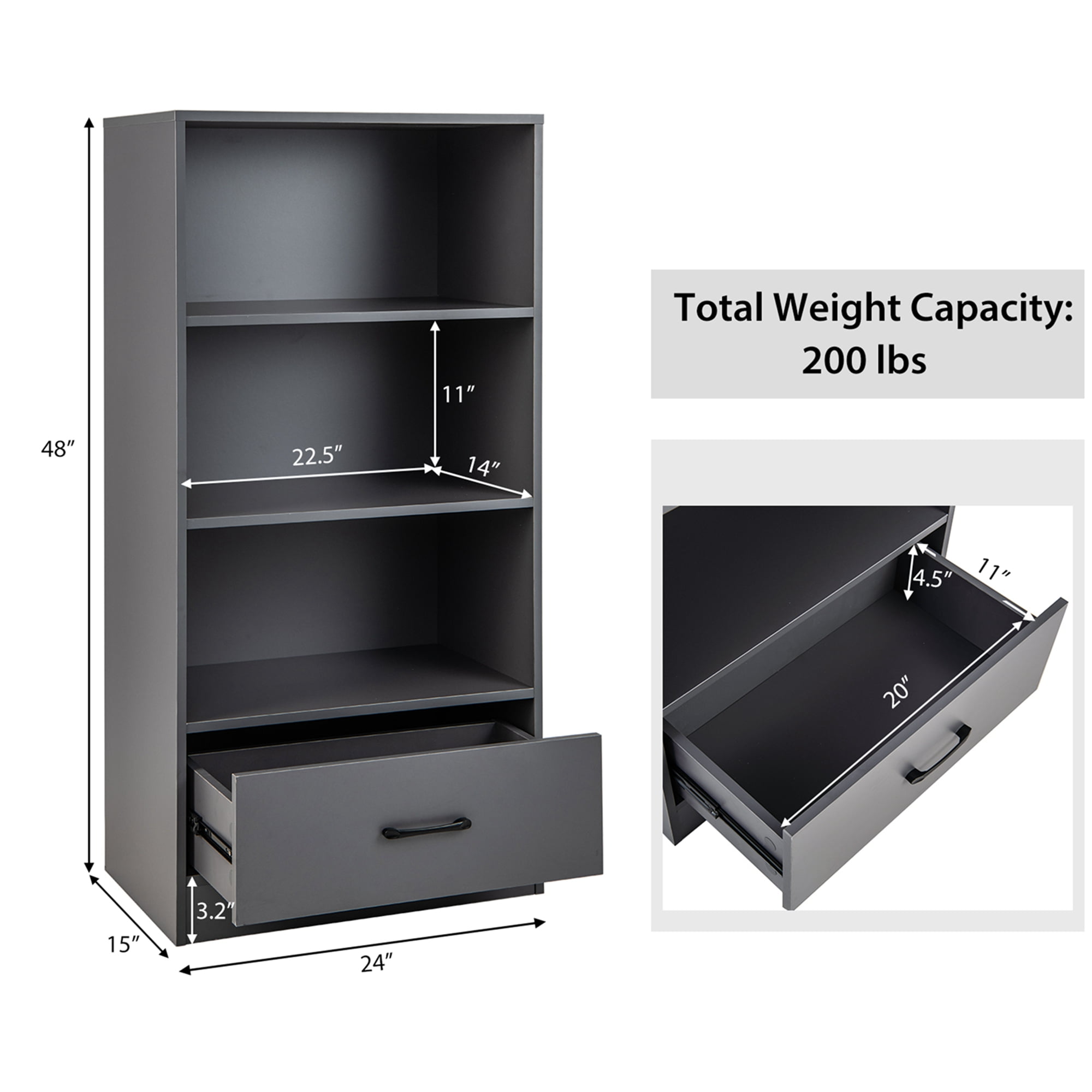 Costway 48'' 4-Tier Display Organizer Bookcase, Grey