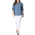 thumbnail image 3 of Agnes Orinda Women's Plus Size Long Sleeve Point Collar Denim Casual Shirt 1X Blue, 3 of 9