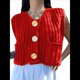 thumbnail image 1 of Cárdigan Corto de Punto Sin Mangas para Mujer 2025, Suéter Informal de Crochet con Botones y Bolsillos Gran Rojo L, 1 of 10