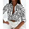 thumbnail image 2 of Women Long Sleeve Button Down Tops Casual Loose Fit V Neck Print Blouse, 2 of 2