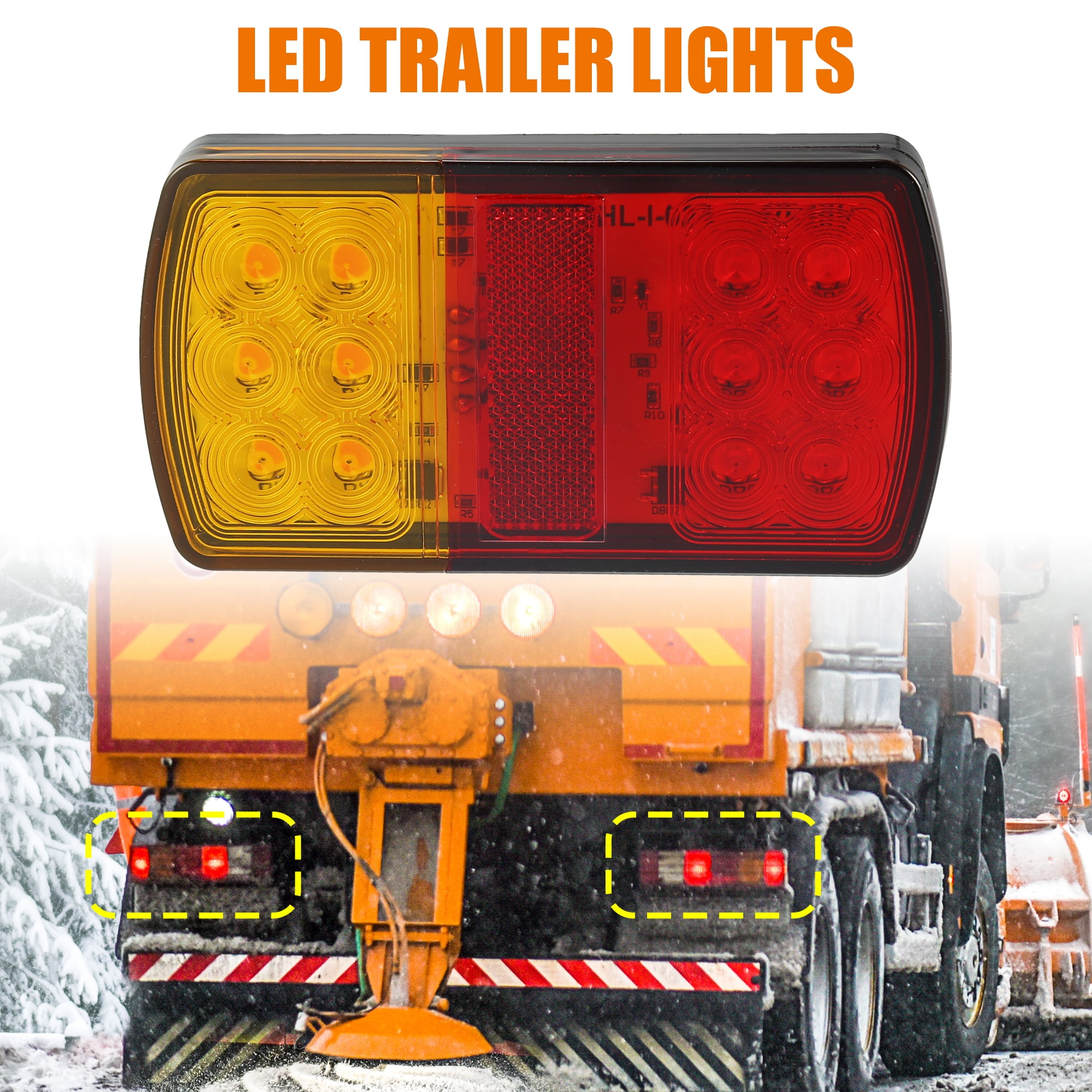 2pcs 12 LED Trailer Tail Lights 12V-36V Turn Signal Brake Tail Light Universal for Utility Trailer Truck Boat Red Amber