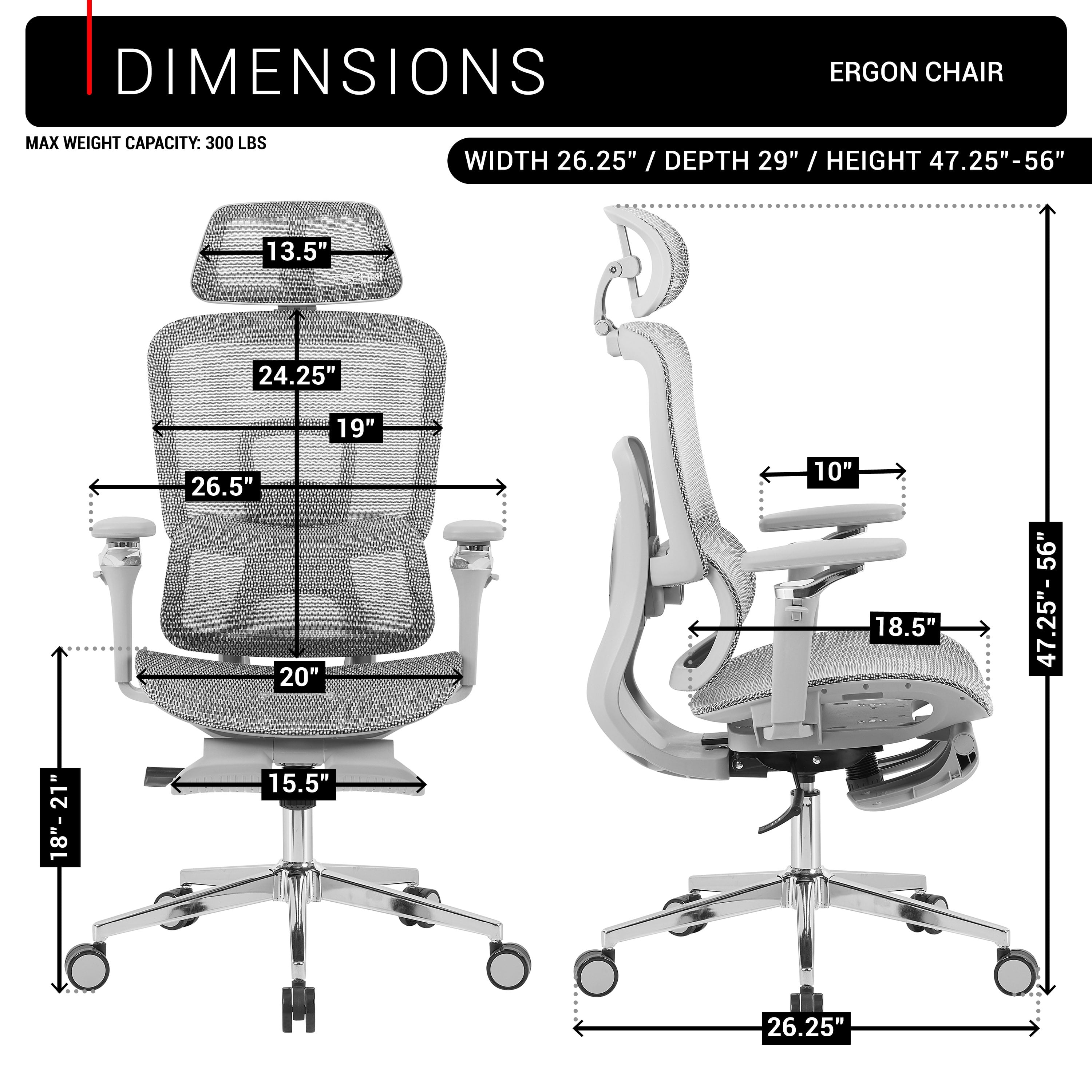Techni Sport Ergonomic Mesh Office Chair with 5D Armrests & Retractable Footrest