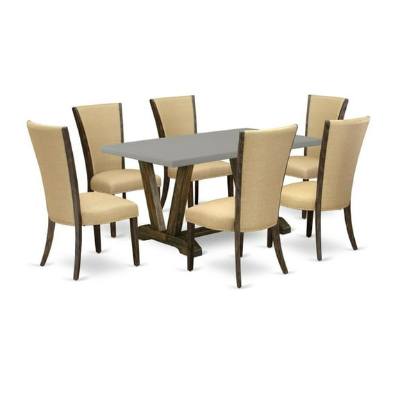East West Furniture V-Style 7-piece Wood Dining Set in Brown/Cement
