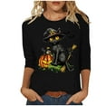 thumbnail image 3 of VKOYWKM Women Halloween Tops 3/4 Sleeve Fall Tops Black Cat Print T Shirts Party Top Loose Fit Crew Neck Three Quarter Length Blouse Tunic Tops, 3 of 6