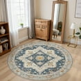thumbnail image 4 of UERMEI 5'x5' Round Washable Area Rugs for Living Room, Vintage Floral Boho Printed Carpet, Non Slip Indoor Large Rugs for Bedroom Home Decor Carpets, Blue, 4 of 8