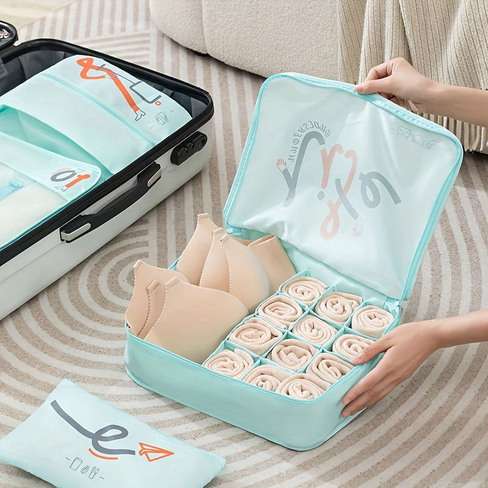 6pcs Travel Luggage Packing Cubes, Portable Clothes Storage Bag, Foldable Underwear Organizer Laundry Pouch
