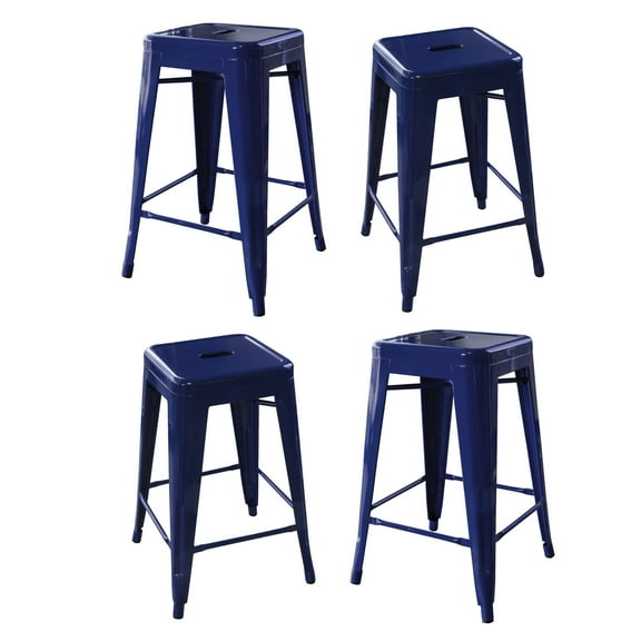 AmeriHome 4 Piece Blue Finish 24-inch Metal Backless Bar Stools