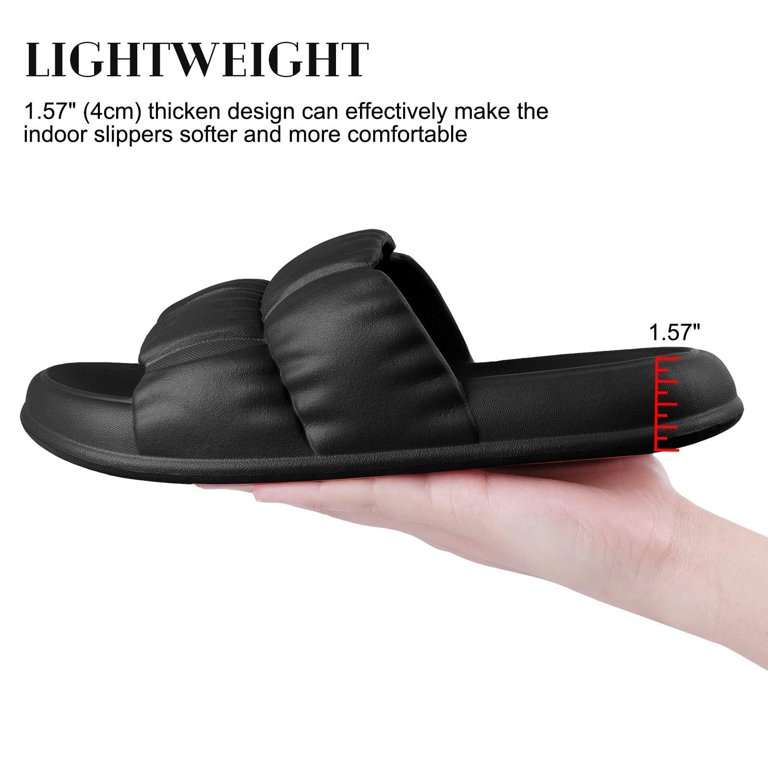 sckarle Mens Womens Comfort Pillow Sandals Breathable House Bathroom Shower Shoes Flat Soft Sole House Slippers, Women's, Size: 5.5, Black