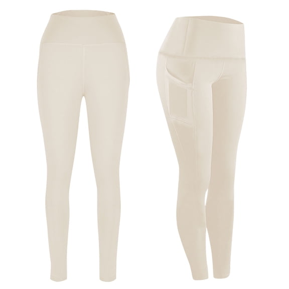 AINIYS High Waist Yoga Pants Side Leg Pockets Conceal Tummy Soft Lightweight Lift the Hips Workout Running Yoga Leggings for Women Beige L
