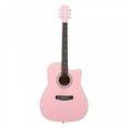 thumbnail image 2 of Pink 41-inch Dreadnought barrel-shaped cutaway acoustic guitar with pick string capo gig bag tuner wrench tool and shoulder strap, 2 of 11