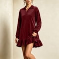 thumbnail image 5 of Sheghy Women Fall Collared Long Sleeve Shirt Dress Ruffle Hem Loose Fit, 5 of 6