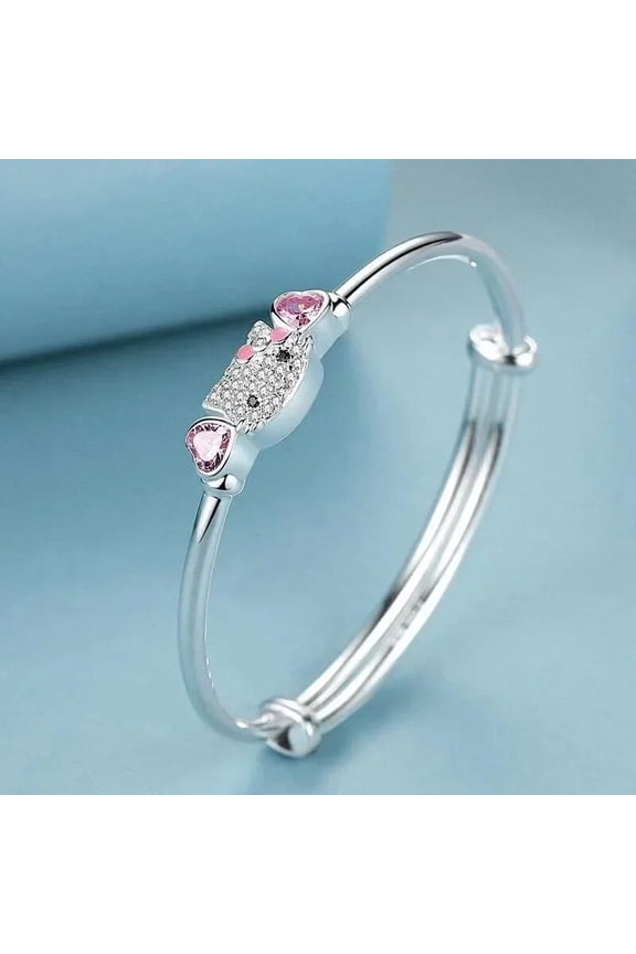 Hello Kitty Necklace Sanrio Anime Character Pink Peach Heart Crystal Cat Push-Pull Bracelet Pendant Couple Decoration Girl Gift