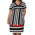 thumbnail image 2 of Vestido de noche para mujer rayas blancas y negras corazones rojos bolsillo Suelto, 2 of 6