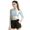 thumbnail image 2 of Arlun,Womens Cropped Shiny Metallic Tight Tshirts Trendy Turtleneck Long Sleeve Slim Fit T Shirts Fall Fashion Lightweight Comfortable Tops for Night out Wear White XL, 2 of 4