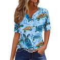 thumbnail image 2 of RKSTN Womens Tops Beach Inspired Print Plus Zise V Neck Button Down Short Sleeve Loose Fit Comfortable Versatile Shirts Spring Summer Vacation Casual Style Tops, 2 of 5