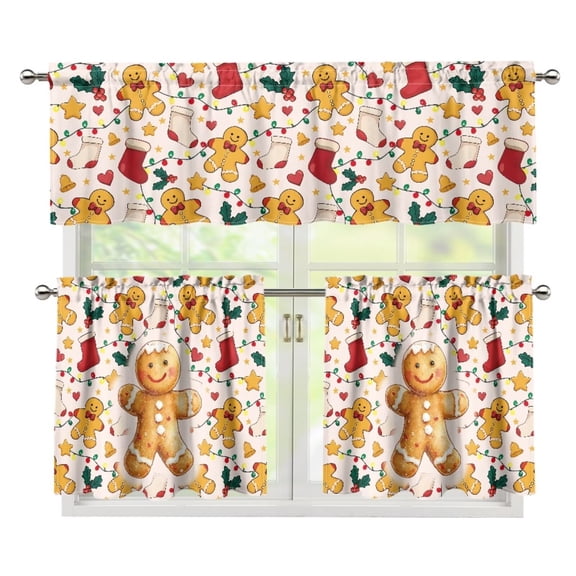 Yuyamidu Gingerbread Man Kitchen Curtain Valance and Tiers 3 Panel Set Soft Bathroom Window Curtain with Rod Pocket Easy to Install Contemporary Trendy Valances Home Decor