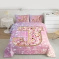 thumbnail image 2 of Feelyou Chic Pink Monogrammed J Bedding Comforter Set, Glitter Mermaid Scale Twin Comforter Sets, Dreamy Princess Cartoon Reversible Bedding Set, Lightweight Room Decor, 2pcs, 2 of 8