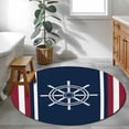 thumbnail image 3 of Round Rugs 4Ft, Navy Blue Red Stripe Round Area Rug Washable Indoor Throw Carpet, Coastal Nautical Rudder Farmhouse Soft Non Slip Circle Rug for Kitchen Nursery Room Home Decor Aesthetic, 3 of 8