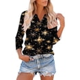 thumbnail image 2 of Womens Christmas 3/4 Sleeve Tops with Buttons V Neck Graphic Tshirts Printed Holiday Outfits Cute Tee Shirts (XL, Gold), 2 of 7