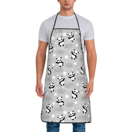 

Xecao Pandas Between Clouds and Stars Print Funny BBQ Chef Aprons for Men Women Adjustable Kitchen Cooking Aprons with Pocket Waterproof Oil Proof No Pilling Fading