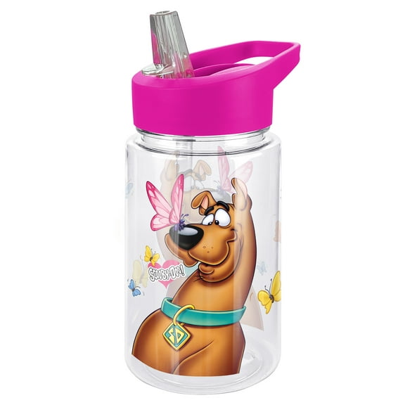 Scooby Doo! Kids Tritan Plastic Water Bottle with Straw Lid and Handle, Reusable Tumbler for Toddlers, Unisex for Girls and Boys, 12oz, Butterfly