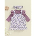 thumbnail image 3 of Suealasg 3Pcs Newborn Baby Girl Fall Outfits Long Sleeve Ribbed Romper + Suspender Skirt + Headband Set Set 3 6 9 12 18 Months Infant Girls Cute Clothes, 3 of 7