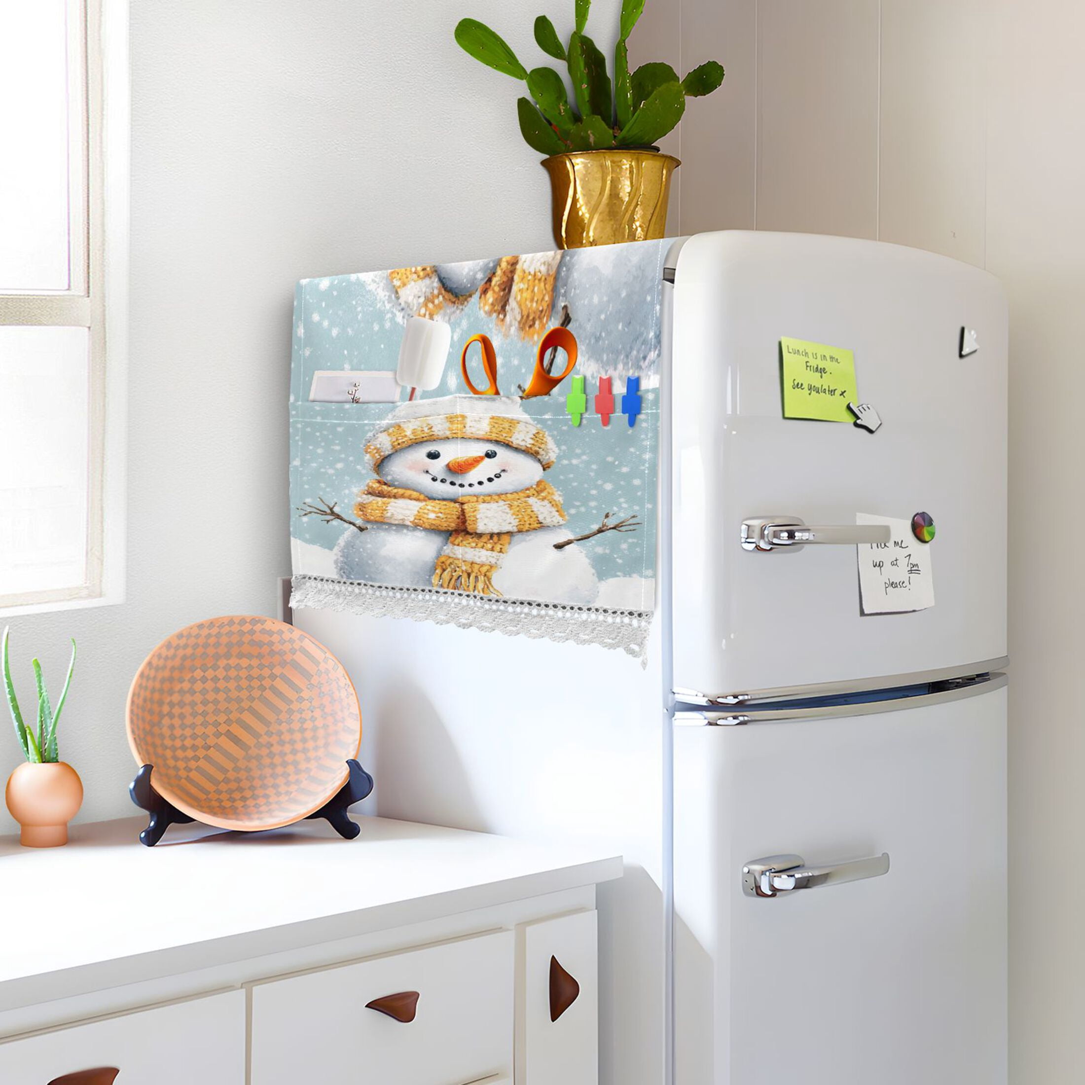 WOBOGO Snowman Wearing A Yellow and White Scarf Washing Machine Cloth Dryer Refrigerator Top Cover Protective Non-Slip Mat For Kitchen Laundry