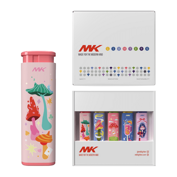 MK Wind Proof Jet Flame Lighters, 5PCS Striking Design, Ideal as Lighters for Candle, Camping, Outdoor use, Butane Refillable Lighter (MagicMush-5PC)