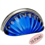 Cosmas 6381SN-BL Satin Nickel with Blue Glass Cabinet Cup Pull - 3" Hole Centers - 10 Pack