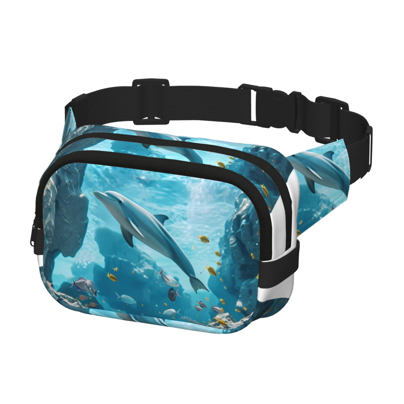 Hirioo Underwater Dolphin Scene for Double Layer Waist Bag Adjustable Fanny Pack For Travel Running Hiking