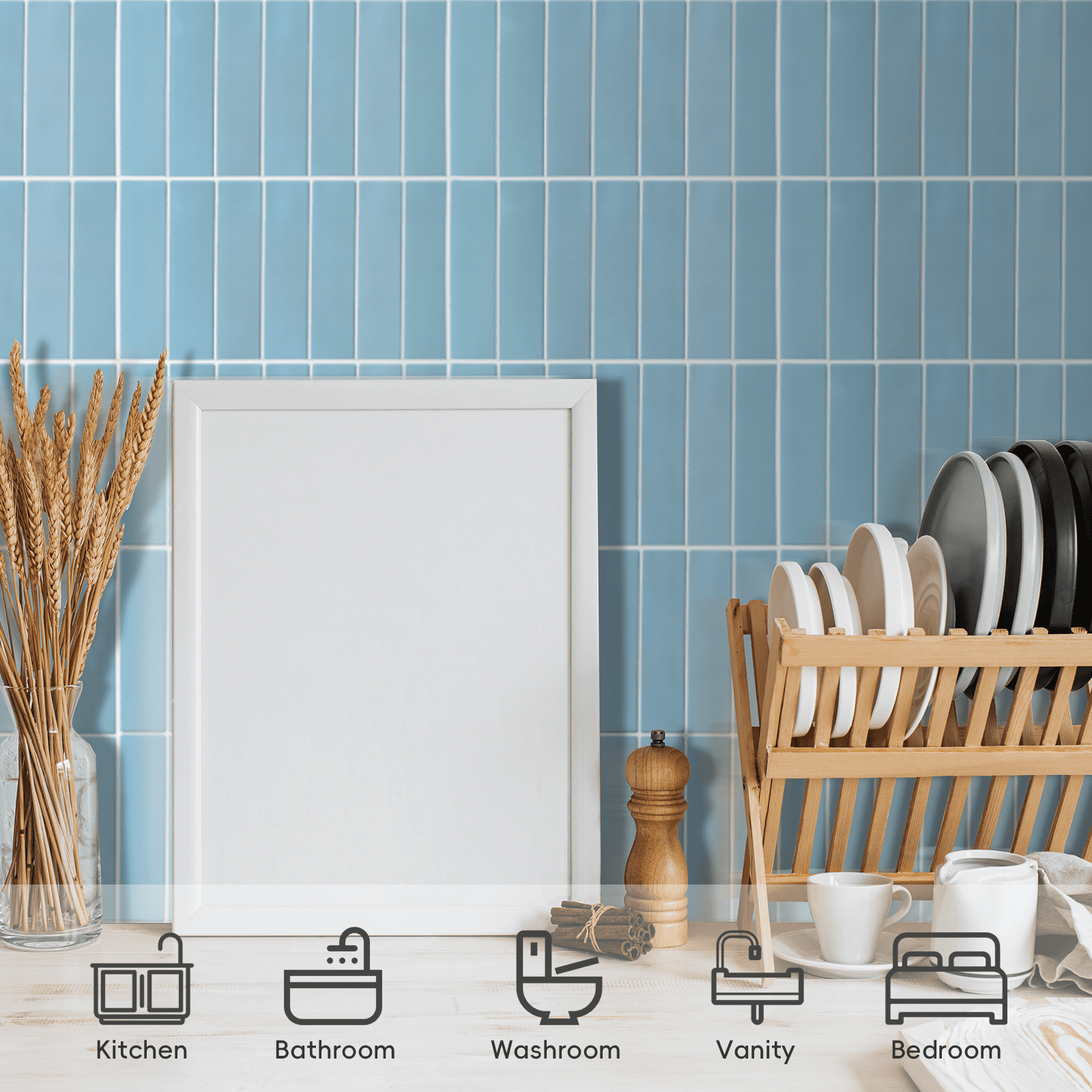 Peel and Stick Backsplash Tiles, 12" x 12" Blue 3D Self Adhesive Stick on Wall Tiles for Kitchen Bathroom